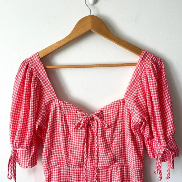 Dress Forum Puff Sleeve Gingham  Mini Dress Size Medium - Picture 6 of 9